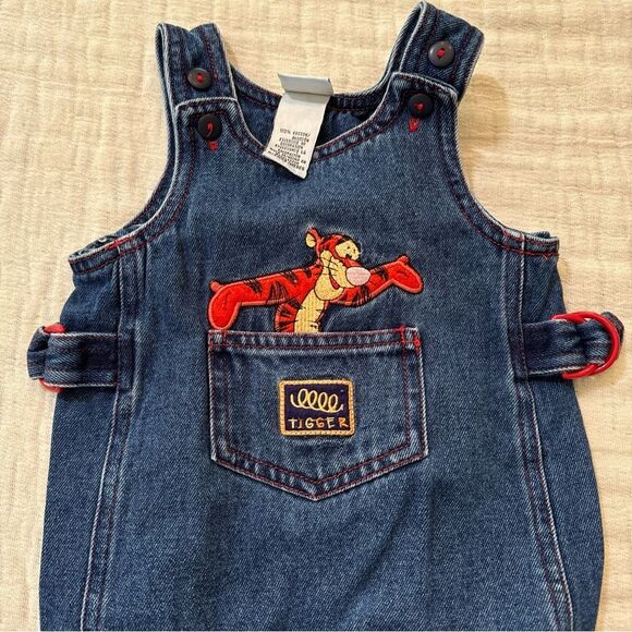 90’s Tigger Disney Baby Denim Jean Shortalls Overalls Vintage Size 0-3months - Picture 5 of 7